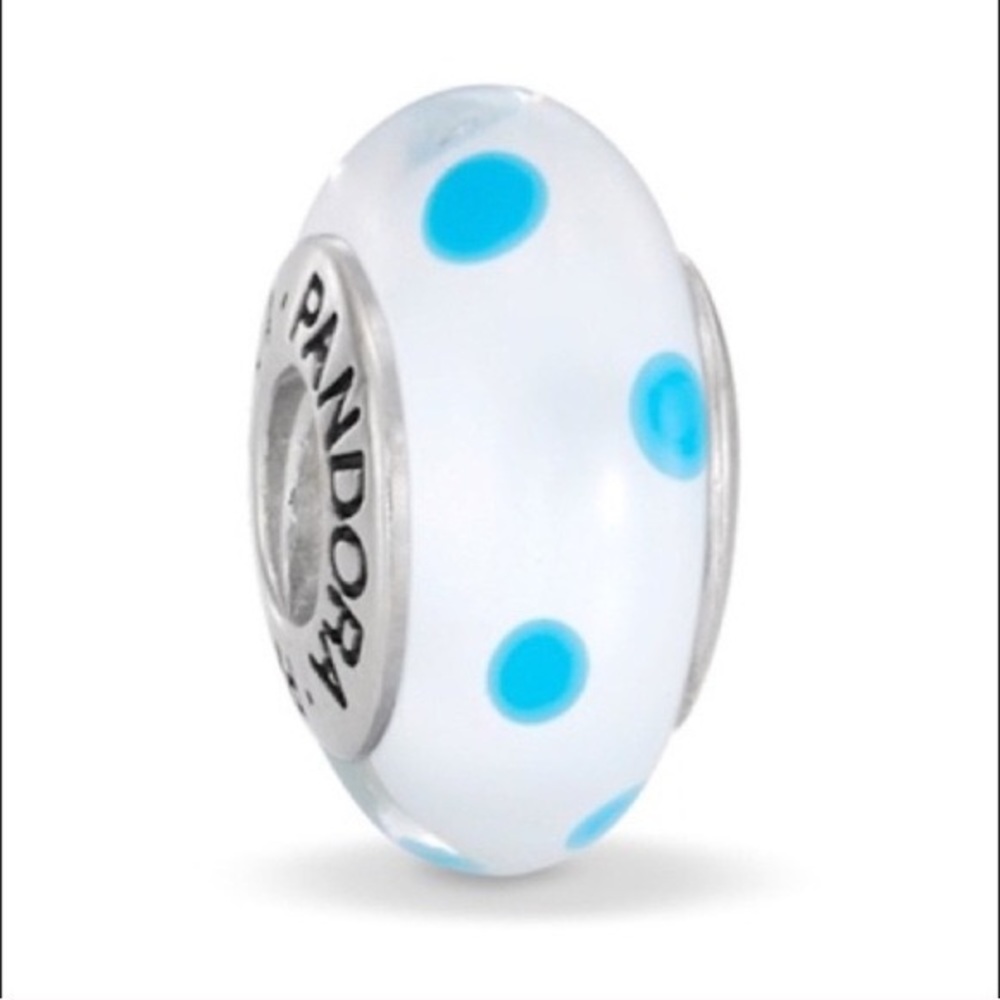 Authentic Pandora White with Turquoise/Blue Dots